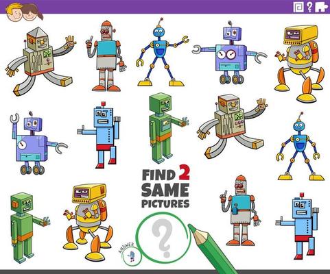 find two same cartoon robot characters educational task