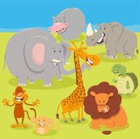 grupo de personajes de animales de safari salvaje de dibujos animados vector