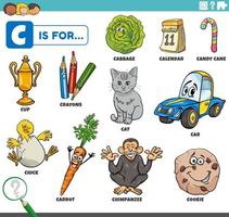 letter c words educational set with cartoon characters vector