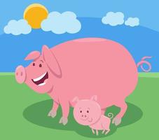personaje de animal de granja de cerdo de dibujos animados con cerdito vector