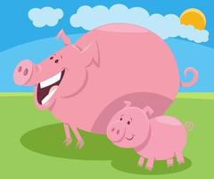 cartoon pig mom farm animal character with little piglet vector