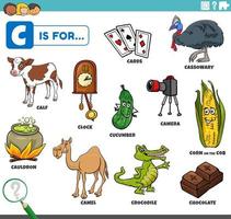 letter c words educational set with cartoon characters vector