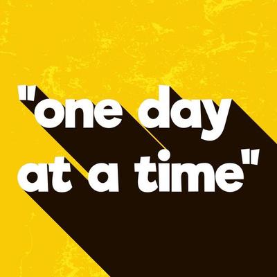 Short Quote Poster Template. Quote one day at a time on yellow retro posters with long shadows. Vintage sign with grunge effect. Quote background vector illustration, easy to edit, resize or color