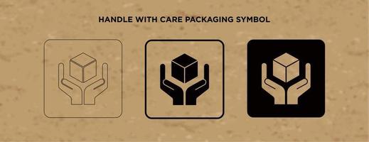 Handle with Care vector packaging symbol on vector cardboard background. Handling mark on craft paper background