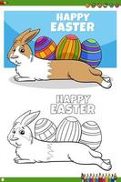 Easter bunny character with eggs coloring book page vector