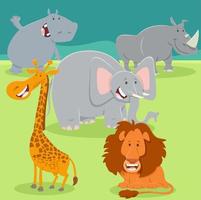 grupo de personajes de animales de safari salvaje feliz de dibujos animados vector