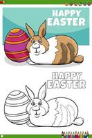 Easter bunny character with egg coloring book page vector