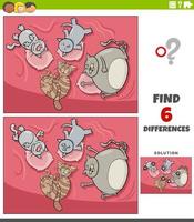 differences educational game with cartoon sleeping cats vector