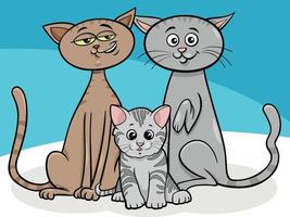 familia de gatos de dibujos animados con personajes de animales gatitos vector