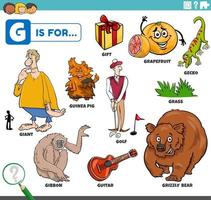 letter g words educational set with cartoon characters vector