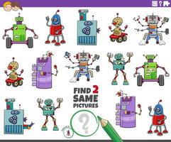 encontrar dos mismos robots de dibujos animados tarea educativa vector