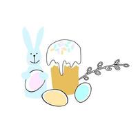 Easter illustration with banny, cake and egg vector