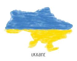 Watercolor textured map of Ukraine. Ukrainian artistic map silhouette with yellow and blue watercolour paint horizontal brush strokes. vector