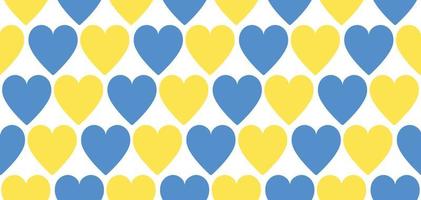 Seamless pattern vector background with hearts in color of Ukrainian flag - yellow and blue. Repeat seamless textured backdrop. Support Ukraine