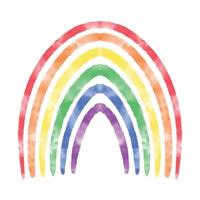 Cute watercolor textured rainbow. LGBT symbol. Six colors Watercolour rainbow symbol of LGBT flag colors. Hand drawn artistic water color lines arc vector