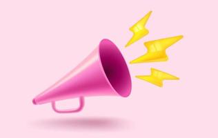 Vector vintage pink megaphone in realistic 3d style. Pink loudspeaker.