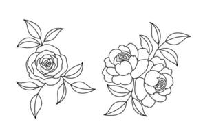 Vector Set Of Line Drawing Abstract Rose Flowers