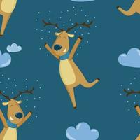 vector pattern with a deer that rejoices in the snow