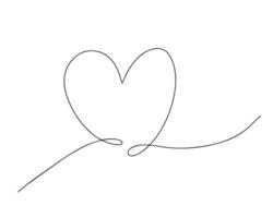 Heart hand drawn with one line vector illustration isolated on white background. Black romantic vignette swirl in shape of heart. Continuous drawing.