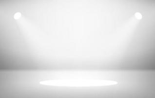 Illuminated white stage with projectors. Realistic vector illustration