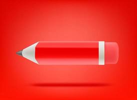 Red pencil on red backgrond. 3d vector illustration