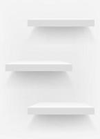 tres estantes blancos en la pared blanca. ilustración vectorial vertical