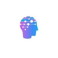 Head Silhouette with lines and points, thinking process, brainstorming, mental health, MRI scanner. Vector illustration.