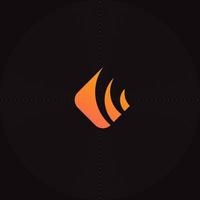 Fire icon, abstract logo template. Burning flame symbol, rhombus shape label. Isolated minimal silhouette style logotype design. Orange vector sign.