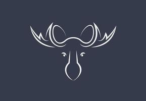 Moose line draw, male moose head with antlers. Horned animal linear icon, wildlife minimalistic logo design template. Vector isolated logotype.