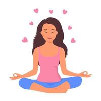 Girl meditating. Love yourself. Meditation. Vector cartoon illustration.