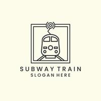 subway train with emblem and linear style logo icon template design. train electric, transportation vector illustration