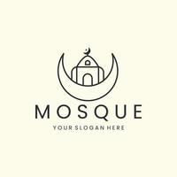 mosque and moon linear style logo icon template design. moslem ,islam, ramadan,vector illustration vector