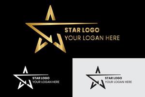 Modern Gold Star Logo in elegant style on Black Background. vector
