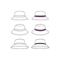 Set of blank striped bucket hat design template hand drawn vector illustration.