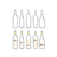 conjunto de plantilla en blanco botella de vino dibujado a mano ilustración vectorial. vector