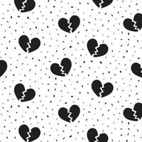 Hand drawn vector illustration of black broken heart pattern.