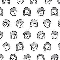 Hand drawn vector illustration of face girl and boy pattern