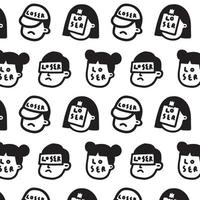 Pattern vector illustration of people face with word loser in cartoon style. Abstract wallpaper.