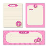 Cute memo template. A collection of striped notes, blank notebooks. Template for agenda, schedule, planners, checklists, notebooks, cards and other stationery. Vector illustration