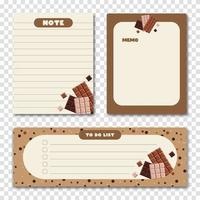 Cute memo template. A collection of striped notes, blank notebooks. Template for agenda, schedule, planners, checklists, notebooks, cards and other stationery. Vector illustration