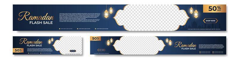 Set of Ramadan sale banner template. Modern social media advertising square banner. Suitable for social media post, instagram and web internet ads. Vector illustration