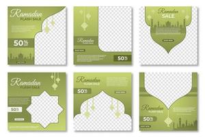 Set of Ramadan sale banner template. Modern social media advertising square banner. Suitable for social media post and web internet ads. Vector illustration