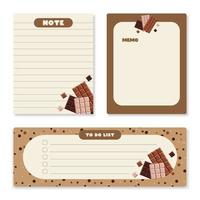 Cute memo template. A collection of striped notes, blank notebooks. Template for agenda, schedule, planners, checklists, notebooks, cards and other stationery. Vector illustration