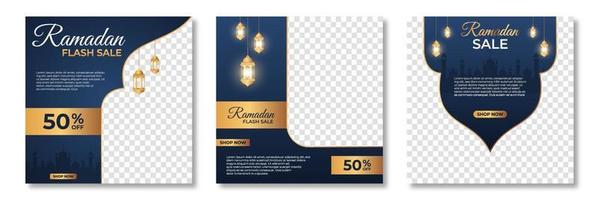 conjunto de plantilla de banner de venta de ramadán. diseño de plantilla de banner de venta de ramadán con collage de fotos. adecuado para publicaciones en redes sociales y anuncios web en Internet. ilustración vectorial vector