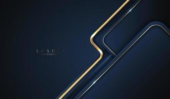 Abstract blue geometric with 3D golden lines on dark blue background luxury style