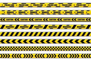Police lines black and yellow tapes vector design collection