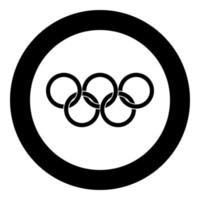 Olympic rings Five Olympic rings icon in circle round black color vector illustration flat style image