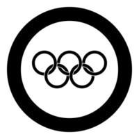 Olympic rings Five Olympic rings icon in circle round black color vector illustration flat style image