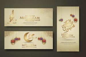 Luxurious Muharram calligraphy Islamic and happy new hijri year, set banner template vector