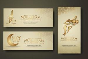 Luxurious Muharram calligraphy Islamic and happy new hijri year, set banner template vector